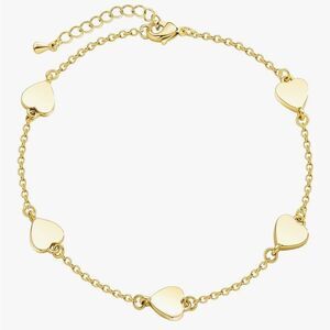 14K Gold Heart Charm Bracelet 6.5-9” Cute Dainty Gold Jewelry Valentine’s Day